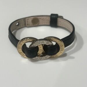 Bvlgari Black and Gold Leather Bracelet